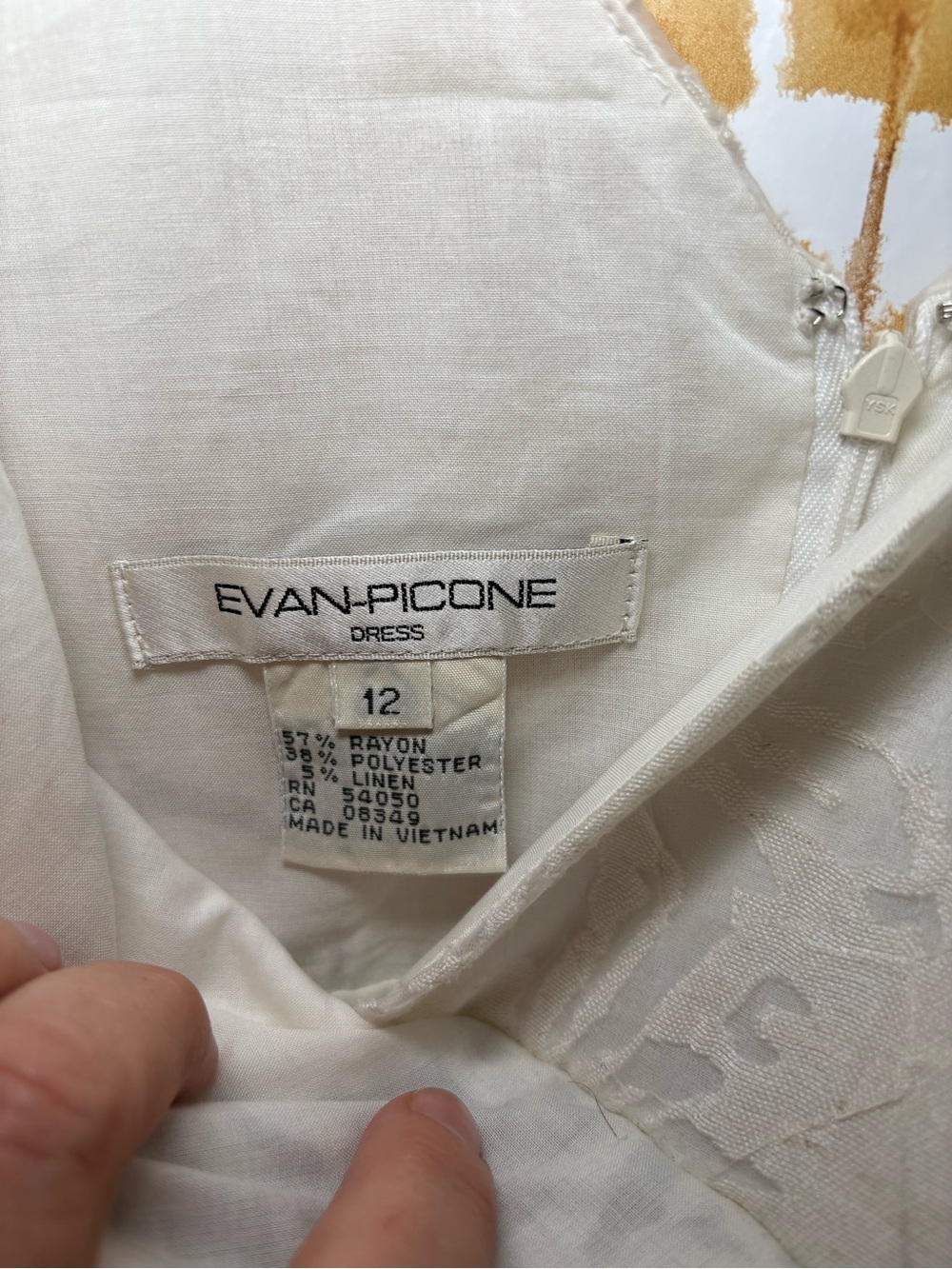 Evan Piccone Ivory Jacquard Fit & Flare Dress | V-Neck Mini Classic Elegant - Picture 3 of 7